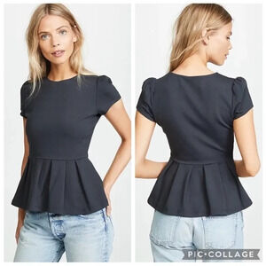 Susana Monaco Kiki Pleated Peplum Blouse Dark Charcoal Gray T Shirt size XS Top